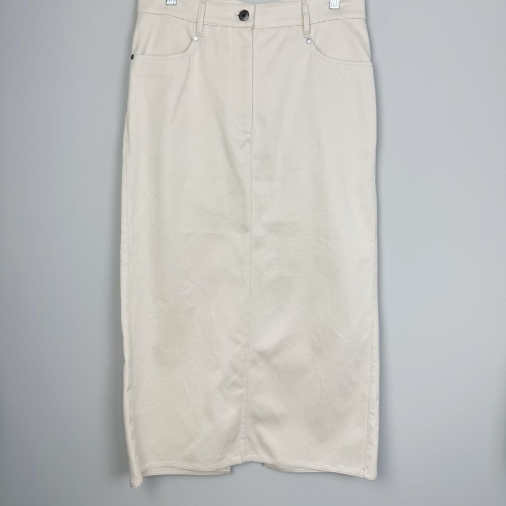 BRUNELLO CUCINELLI | NEW Greige Tan Cotton Denim Midi Skirt Women’s Size 6 - Picture 6 of 16